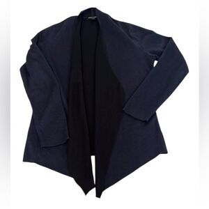 Eileen Fisher szM blue outside black inside open draped front cardigan EUC